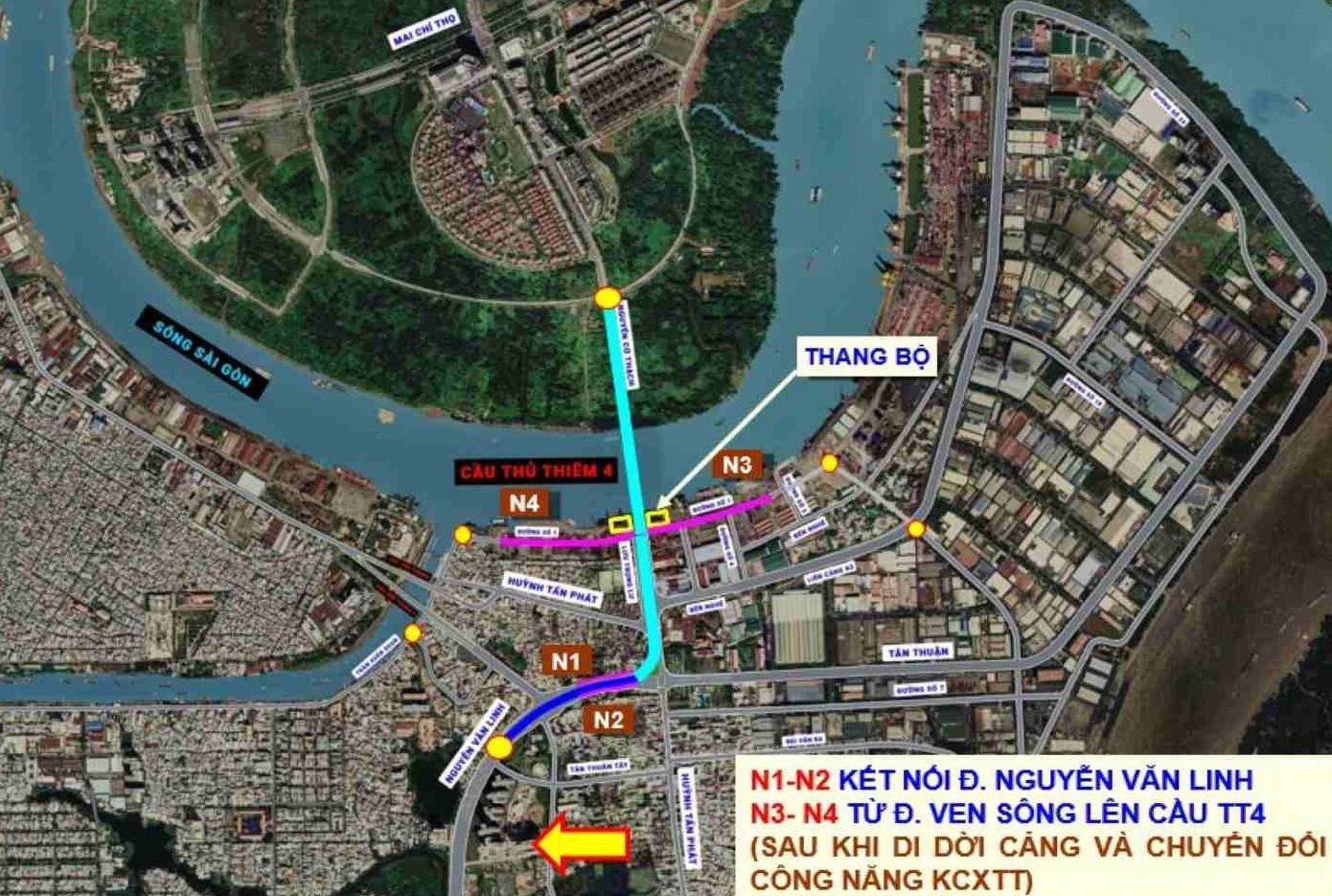 Bản vẽ phối giao thông của siêu dự án cầu Thủ Thiêm 4 nối liền Quận 7 và TP. Thủ Đức